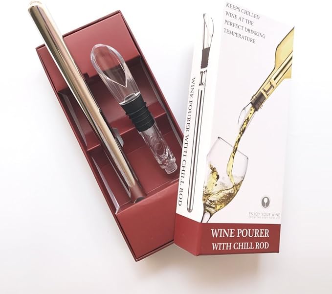 Wine Chiller Ice Red Wine Bottle Stainless Steel Cooler Chiller Stick Container Freezer 3 in 1 with Aerator and Pourer Wine Accessory (1)