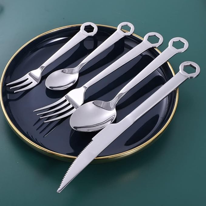Cutlery Set Stainless Steel Wrench Handle Flatware Set for 4, Food-Grade Serving Cutlery Set Tableware Eating Utensils Knives Forks Spoons Set Gift