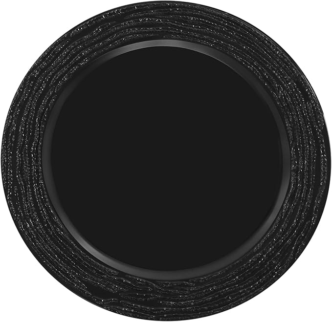 100 Pcs Antique Charger Plates Bulk 13 Inch Embossed Rim Plastic Party Dinner Plate Chargers Round Decorative Server Plate for Wedding Party Event Tableware (100pcs-black3)