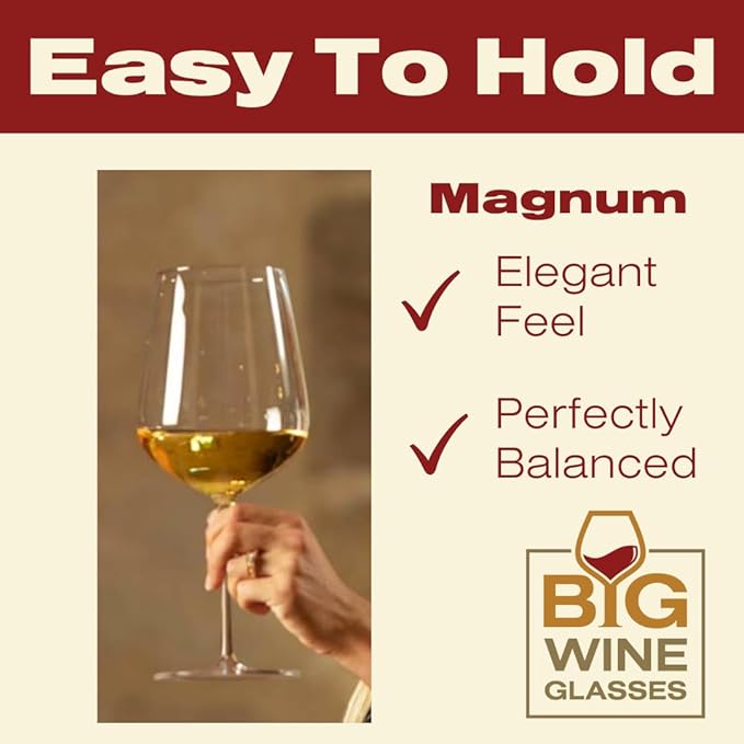 Magnum Giant Wine Glass - Premium Crystal Wine Glasses Set of 2 - Fits Entire 750 ml Bottle