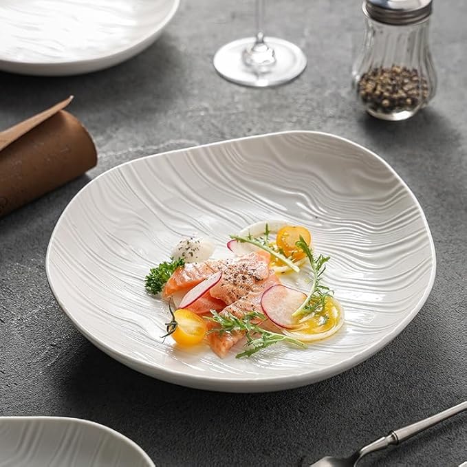 Kitchen Plates 7-inch Ceramic Plate Home Kitchen Appetizer Breakfast Tableware Dish Deep Restaurant Cafe Pasta Restaurant Plates(7 in)