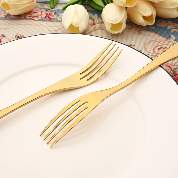 24-Piece 304 Silverware Set, Mirror Polish Serving Flatware Cutlery Set Include Steak Knife Fork Spoon, Wedding Kitchen Restaurant Utensils Daily Use, Service For 4, Gold