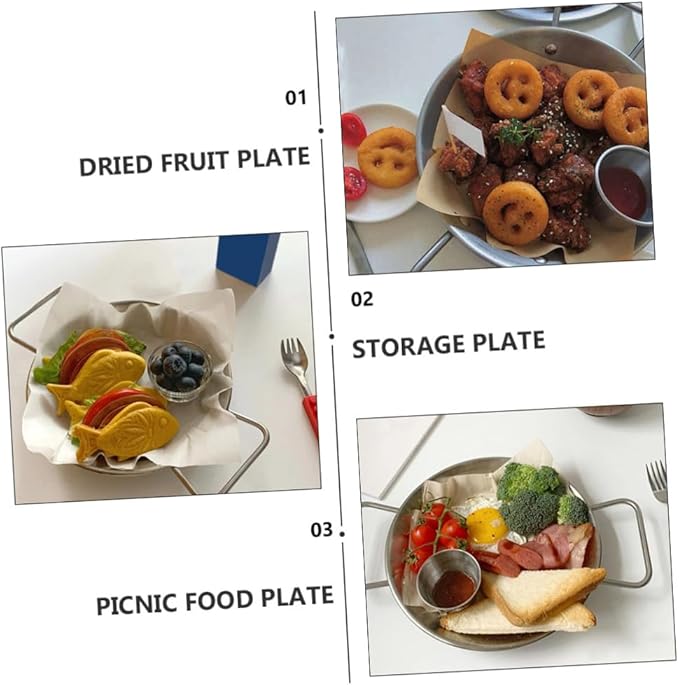 Classic Design Double Handle Plate Silver Serving Tray Party Platter Snack Plate Heat Resistant Dinnerware
