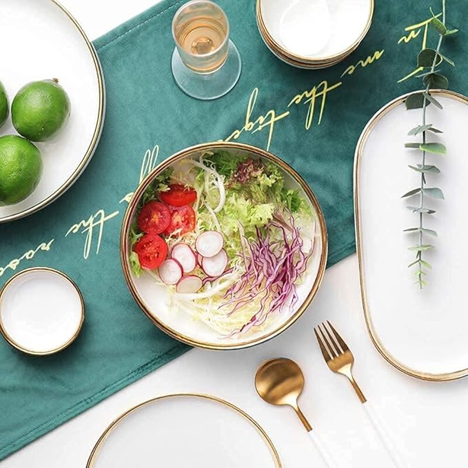 Dinnerware Set Luxury Family Dinner Service Set, Dinnerware Sets Service for 2/4/6, Kitchen Plates and Bowls Sets White, Luxury Bone China Tableware,9pcs