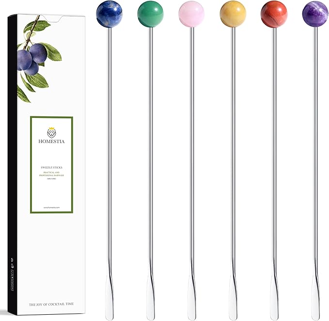 Homestia 6 PCS 8.6 Inch Metal Stir Sticks Coffee Stirrers Reusable Stainless Steel Swizzle Stick Drink Coffee Stirrers for Cocktail Beverage Milk Juices, Multicolor for Cocktail Chocolate