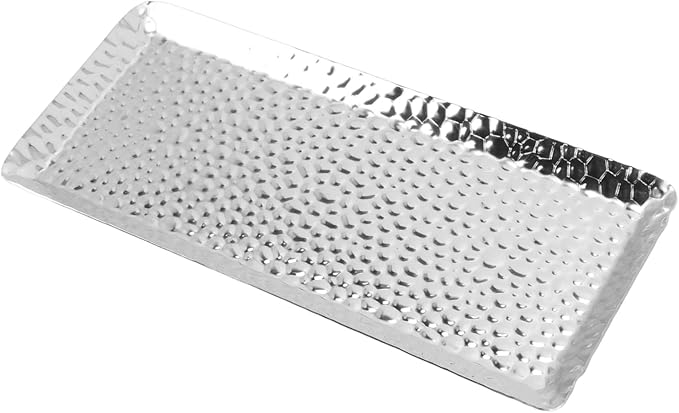 25x11cm Stainless Steel Multipurpose Serving Tray - Dishwasher Safe Pastry Platter for Home & Restaurant Use (Silver)