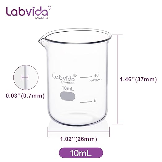 Upgrated 10ml Beaker Set, 12pcs of Beaker Shot Glasses, Low Form Glass Beakers Set, 3.3 Boro with Printed Graduation, LVA036