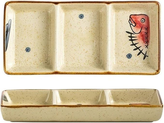 Sauce Dish 1 Piece Multifunctional Table Setting Snack Plate Snack Plate Multifunctional Seasoning Soy Sauce Plate Three Compartments Ceramic Plate Snack Plate(A)