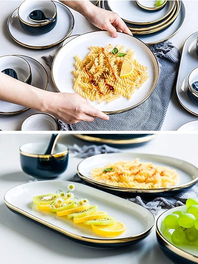 Elegant Dinnerware Set Dinner Plates Bowls Set 31/54 Pieces Fine Porcelain Dinnerware Set, Nordic White European-Style Phnom Penh Tableware Set Service For 6-10,54Pieces