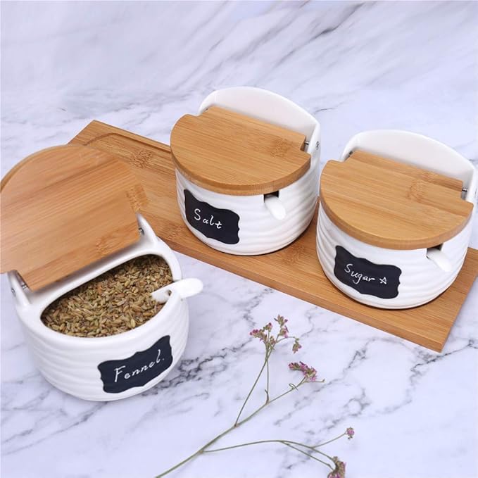 June Sky Sugar and Cream Set,Ceramic Sugar Containers with Lid and Spoon - Porcelain White Salt Boxes, Perfect for Kitchen Home,8.8 fl oz 260ML