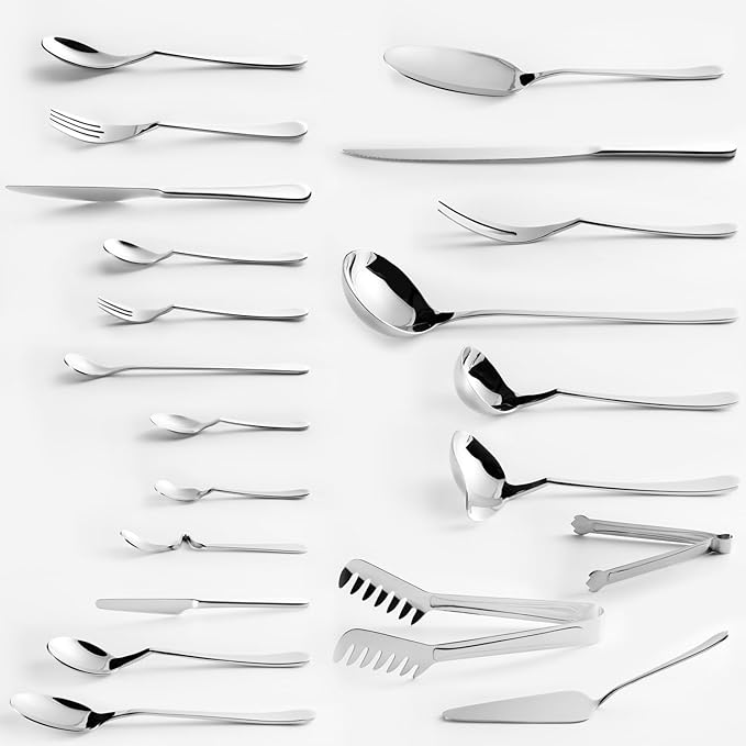 ROCKLAND 146-Piece Serving Utensils Set Flatware, 18/10 Stainless Steel Flatware Set - Mirror Polished Service for 12-24, Hostess Serving Set in Aluminum Case with Handle & Locks, Gift Box