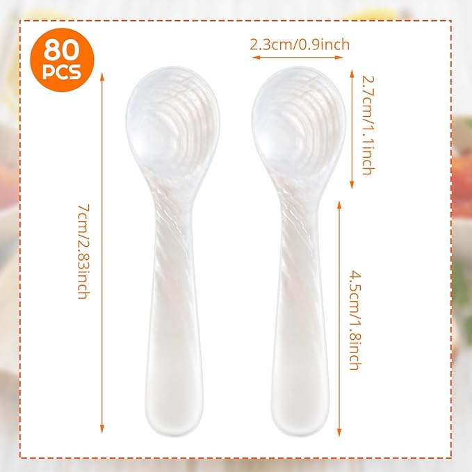 Patelai 80 Pieces Set of Caviar Spoons Mother of Pearl Spoons with Handcraft Round Handle for Caviar, Egg, Ice Cream, Coffee, Kitchen, Restaurant Serving for Valentine Favors (7cm/2.75 Inch)