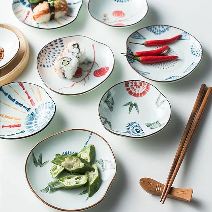 Appetizer Bowls Japanese Style Pure Hand-painted Sauce Dish 3 Oz Ceramic Soy Sauce Dessert Plates Snack Sushi Dishes Appetizer Side Dishes Serving Seasoning Dish Salad Bowls (Color : A)