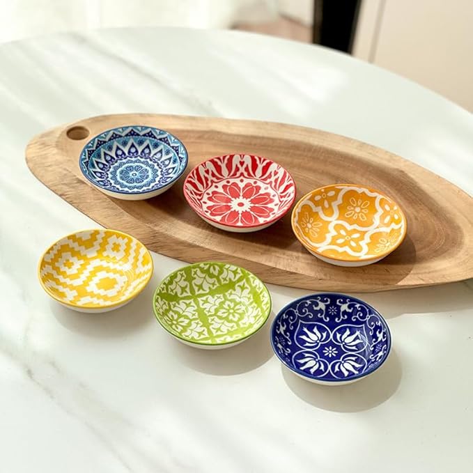 10Pcs Ceramic Seasoning Dishes Set - Bohemian Style Sauce Plates for Home, Kitchen, Restaurant, Sushi Bar, Party & Outdoor Use