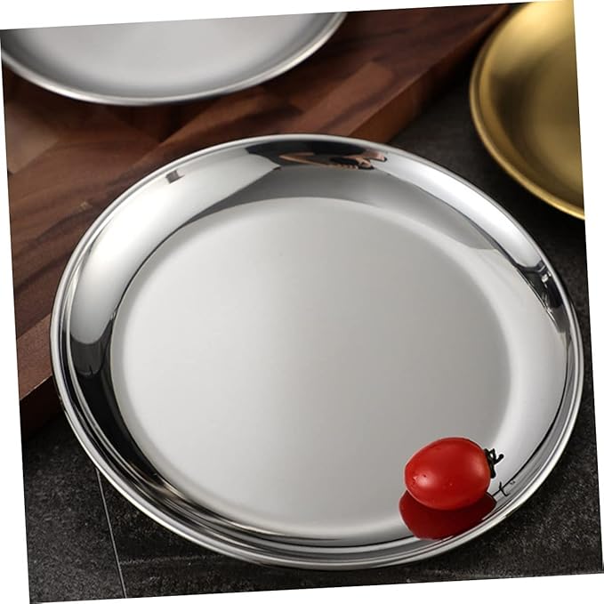 GLEAVI Compact Round Tray Stainless Steel Fruit Serving Plate Kitchen Supplies