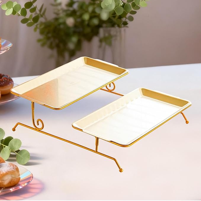 Fruit Tray Dessert Tray Serving Dish Two Layer Platter Organizer Iron Construction Modern Design Suitable for Gift Giving Dining Table Event, Gold