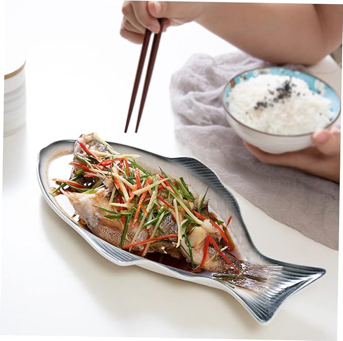 Ceramic Fish Shaped Serving Plate Dark Green Dish for Snacks and Appetizers Unique Design for Home Dinners Parties and Restaurants Eye-catching Tableware