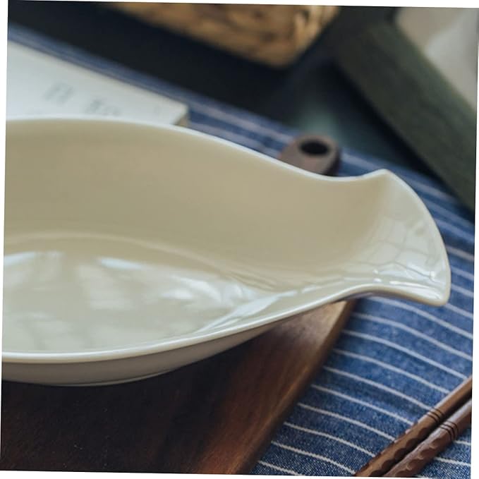 Plate,2pcs Fish Plate Fruit Tray Kitchen Decor Bowl Dishes Appetizer Plate Cooker Salad Bowl with Lid Pantry Trays Snack Plates Containers for Food Portable Food Container White Ceramics