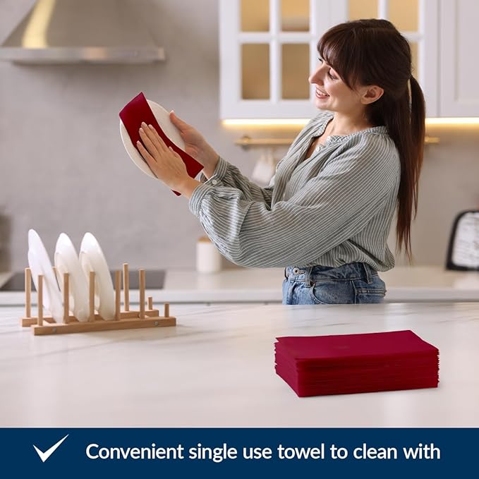 PAW - 50-Pack Disposable Burgundy Linen-Feel Guest Towels 8" x 4" Folded, European Quality Hand Towels, Elegant Dinner Napkins for Special Occasions - Wedding, Birthday, Holiday, Bridal Shower