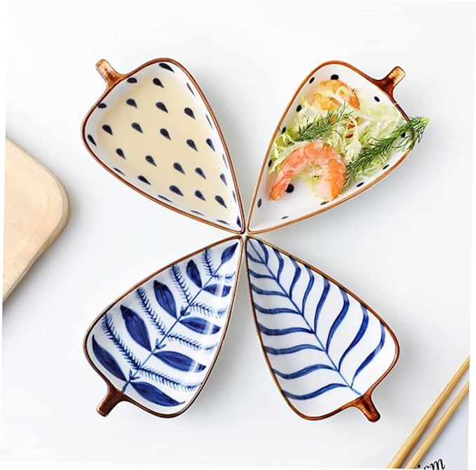 Alipis Leaf Shaped Ceramic Seasoning Dish Random Pattern Snack Plate for Dipping Sauces Fruits Nuts and Condiments Versatile Appetizer Bowl for Home Kitchen Bbq and Parties
