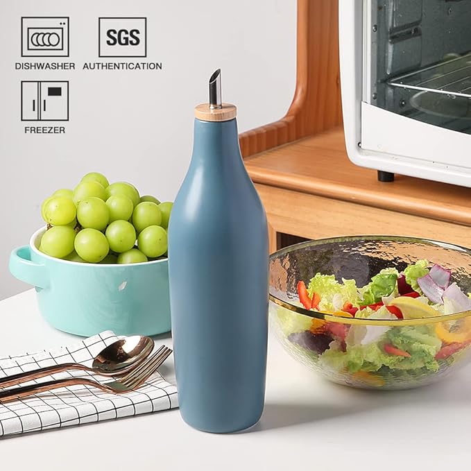 Sweejar Matte Ceramic Olive Oil Dispenser Bottle with Spout, 17 Oz Oil Dispenser for Kitchen Counter, Opaque Oil Cruet for EVOO, Vinegar, Avocado Oil Container for Cooking, Pack of 1 (White)