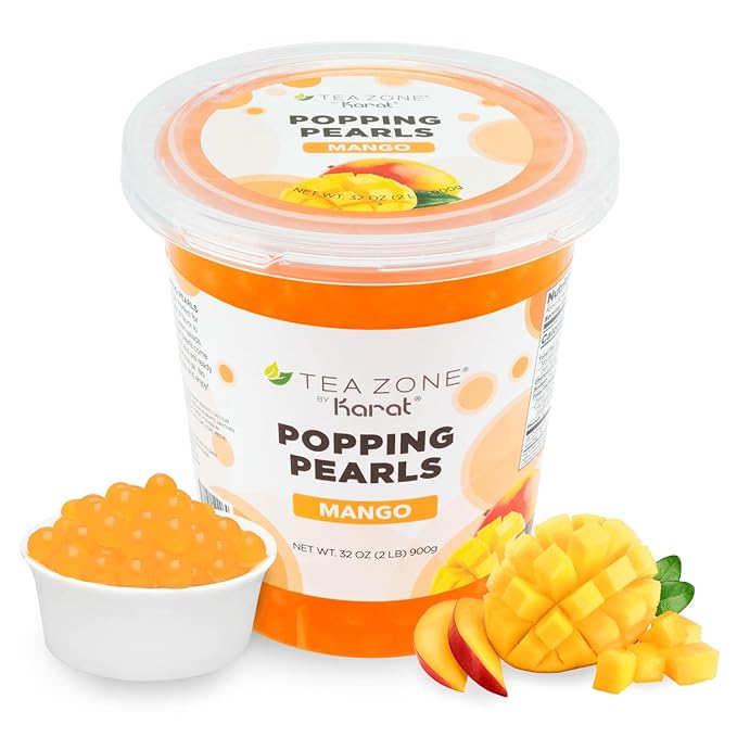 Tea Zone [2 Pound] Mango Popping Pearls for Boba Tea Beverages, Sweets, Ice Cream Topping - B2051 (2.0lb)