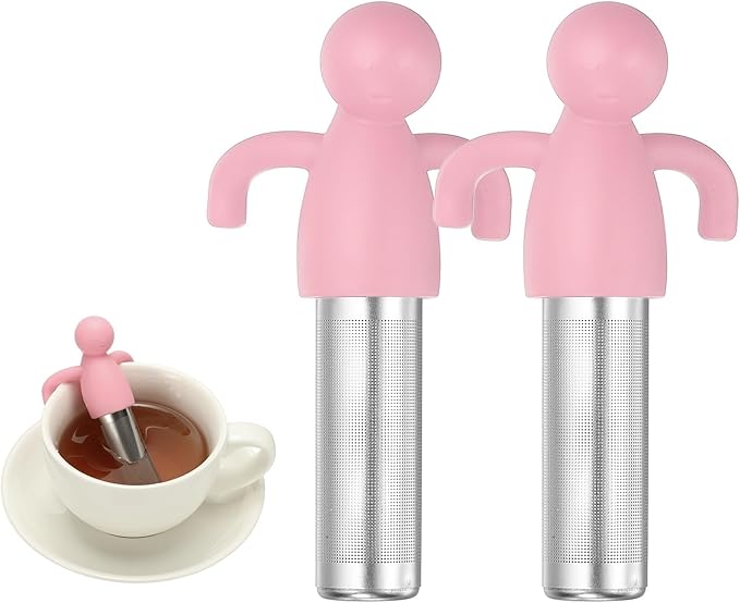 uxcell 2 Pcs Cute Tea Infuser, Stainless Steel Loose Leaf Tea Steeper Filter with Silicone Handle Reusable Thin Pores Mesh Strainer Diffuser for Teacups Teapots Mugs, Pink