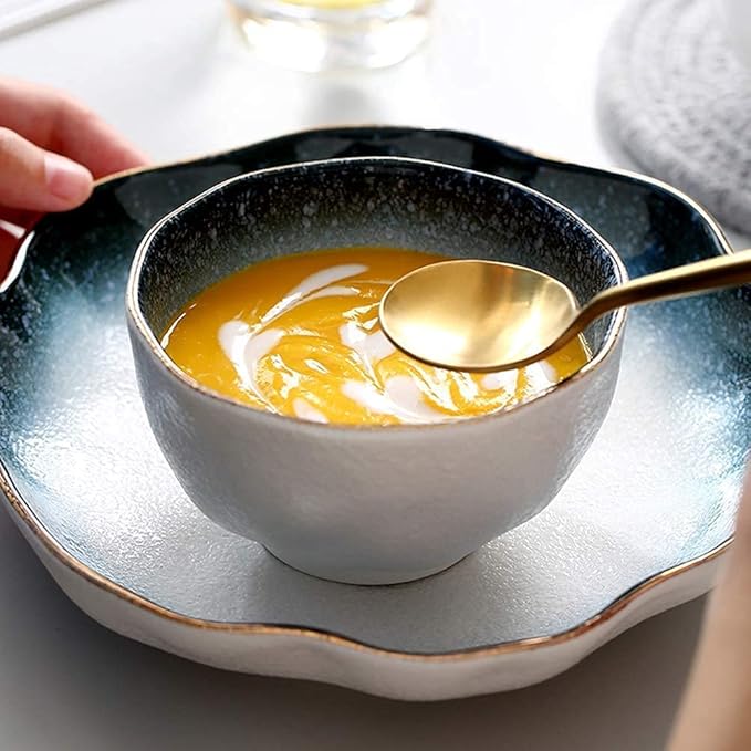 Palace Style Porcelain Dinner Set Plates Bowl Ceramic Dinnerware Set 32 Piece Blue Gradient Snowflake Glaze Porcelain Dish Cereals Bowl Tableware Set