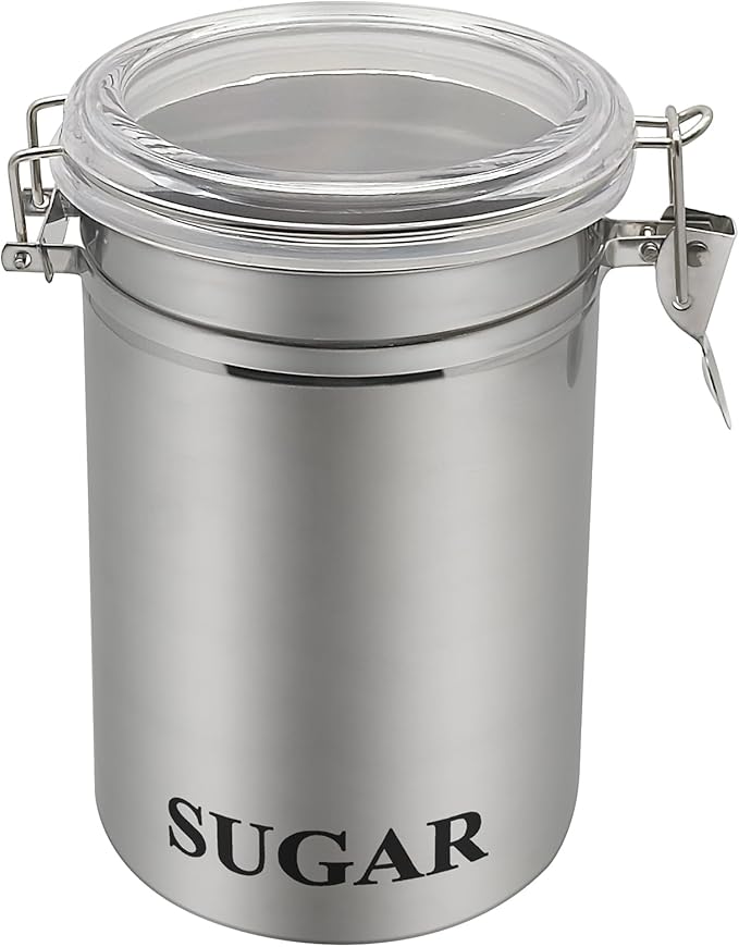Fox Run Stainless Steel Sugar Container, 62 oz Canister with Transparent Lid