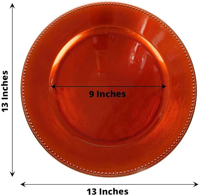 13" Charger Plates -Set of 12 - Acrylic Orange Round Beaded Disposable Chargers, Ideal for Dinner Party Wedding Bulk Events Tabletop Decoration