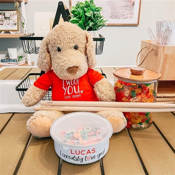 Personalization Universe I Cerealsly Love You Enamel Bowl with Lid - Customizable Romantic Gift, Perfect for Cereal, Snacks, 20oz Serving Size, Kids, Valentine's Day Gift Idea