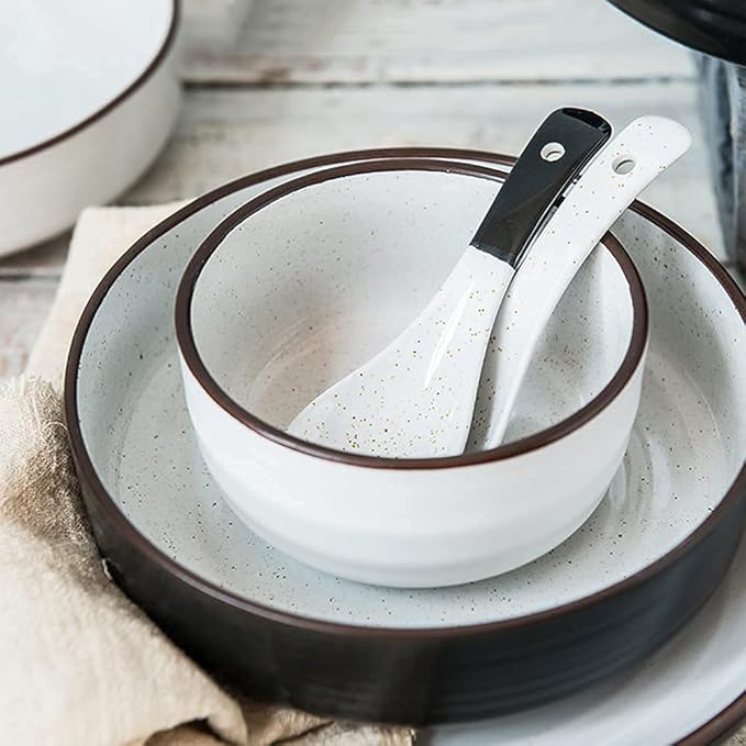 Luxurious Porcelain Dinnerware Set, 42 Piece Round Stoneware Plates and Bowls Sets, Speckle Black and White, Service for 8~10, Dishes Sets/Ceramic Dinner Set