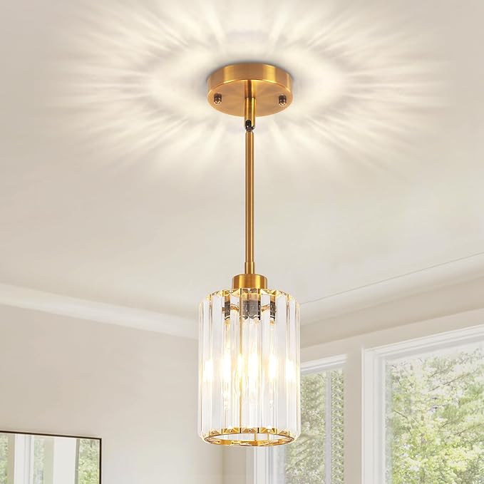 Gold Pendant Lights Kitchen Island, Modern Crystal Pendant Light Fixtures, Kitchen Hanging Lights Mini Chandelier Pendant Lighting for Island Dining Room Hallway Bedroom