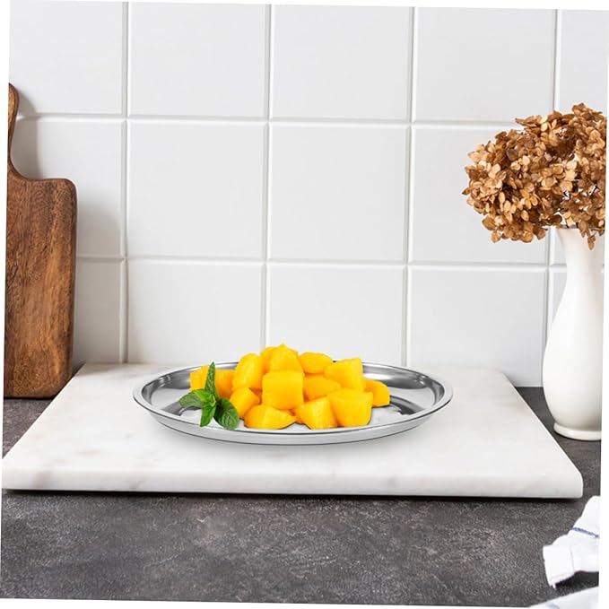 PRETYZOOM 2pcs Oval Pastry Plate Stainless Steel Serving Trays for Food Fruit and Breakfast Dishwasher Safe