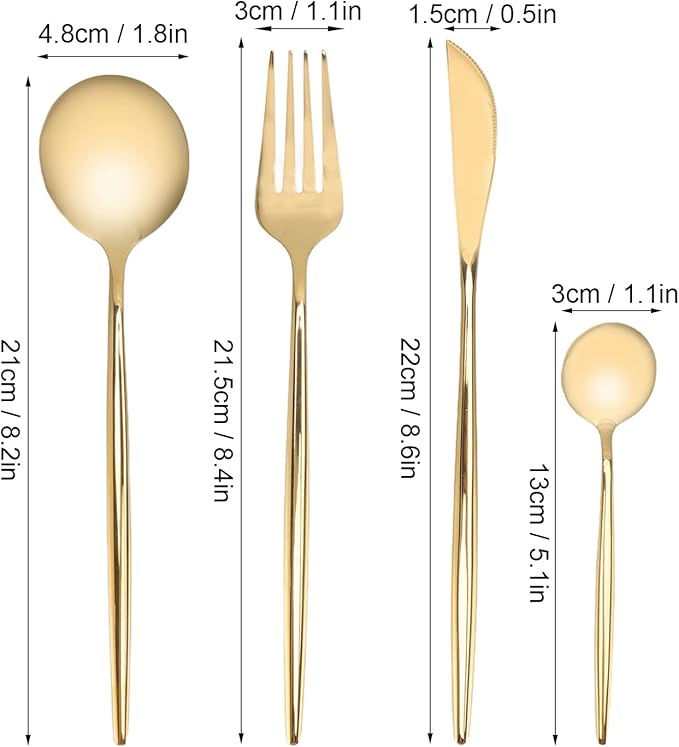 24Pcs Gold Silverware Set,Flatware Serving Sets Knife Fork Spoon Rustproof Stainless Steel Cutlery for Home Party Wedding Banquets