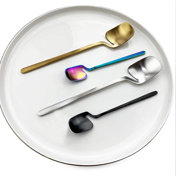 JASHII Mini Teaspoons Set Pack of 8 Stainless Steel Espresso Spoons for Coffee Sugar Dessert Cake Ice Cream Soup Antipasto Cappuccino, 5.3 Inch (Black)