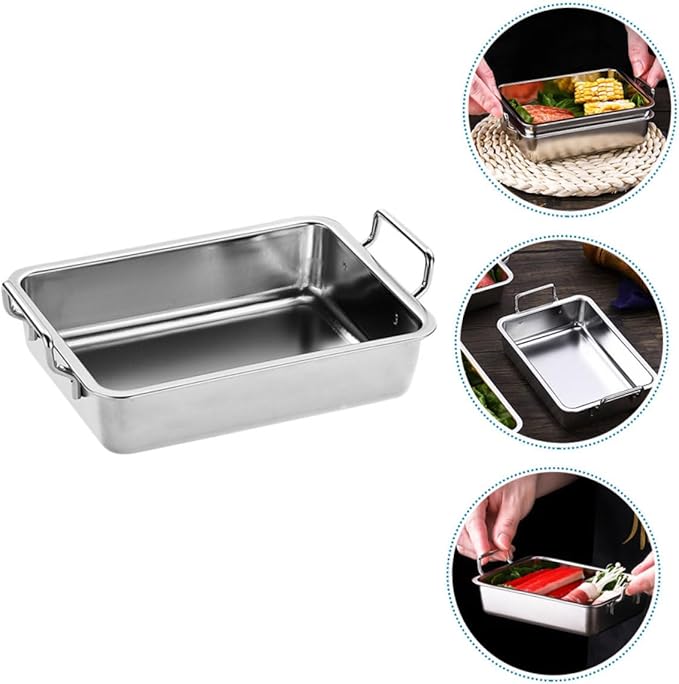 1Pc Stainless Steel Food Serving Tray with Handles Practical Snacks Display Plate for Fried Chicken Fruits and Dried Fruits Elegant Silver Design