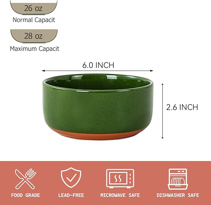GZG 6 Inch Ceramic Cereal Bowls Set of 4, 28oz Large Soup Salad Pasta Bowls, Porcelain Oatmeal Bowl for Kitchen, Microwave & Dishwasher Safe