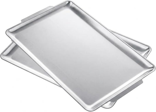 2 Pack 304 Stainless Steel Serving Platters 16x11 Inch Large Rectangular Stainless Steel Tray for BBQ Korean Meat, Professional Sizzle Platter for Home Party and Restaurant (Silver)