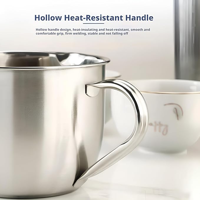 Fat Separator with Dual Spout Design, 304 Stainless Steel Gravy and Sauce Strainer, Oil Strainer with Cool-Touch Handle for Broth, Stew, Hot Pot (M)