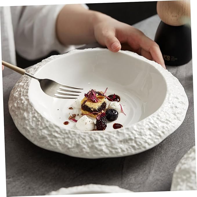 STOBAZA Ceramic Plate with Unique Rock Pattern Decorative Dish for Appetizers Snacks and Salads Elegant Dinnerware for Home and Restaurant Use