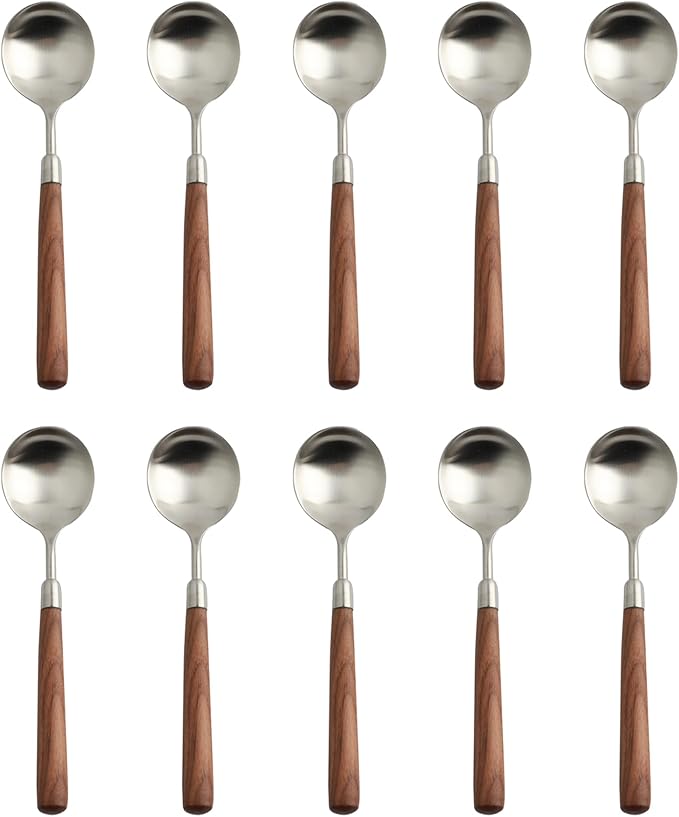 10-piece wooden handle spoons service for 10 people, flatware set, cutlery sets, utensil set,18/8 stainless steel home use hotel banquets wooden handle spoons,matte polishing