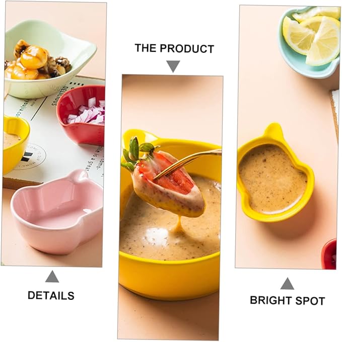 DECHOUS 6pcs Mini Bear Shaped Ceramic Seasoning Dishes Appetizer Plates for Dipping Sauces for Home and Restaurant Use Microwave and Dishwasher Safe