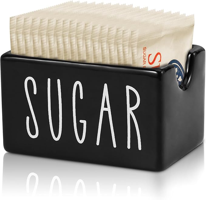 Ceramic Sugar Packet Holder for Coffee Bar, Caddy, Container, Dispenser, Organizer for Table, Office, Hotel, Restaurant (Black)