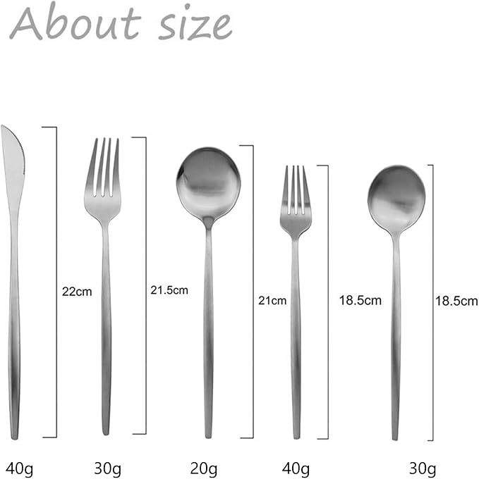 Silverware Set JASHII 40 Pieces Flatware Set 304 Stainless Steel Flat Cutlery Set for 8 Matte Kitchen Forks Knife Spoons Set, Satin Finish Tableware Set for Home and Restaurant, Dishwasher Safe