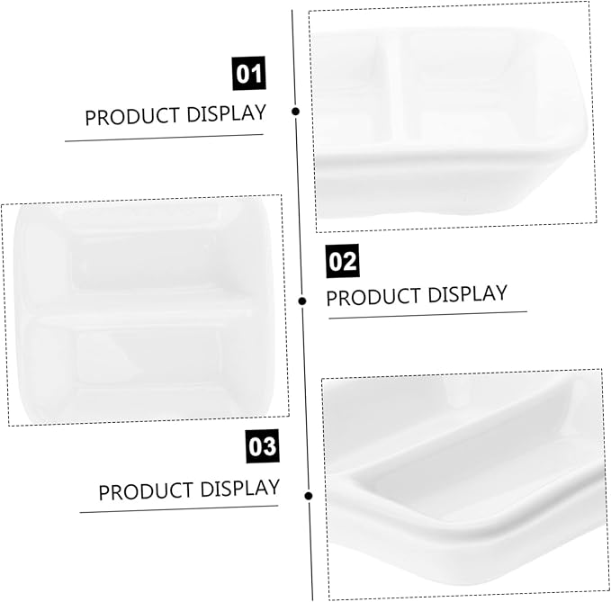 2 Pcs Pure White Ceramic Snack Serving Tray Divided Sauce Dishes with Compartments for Spice Dish Condiments and Dips Versatile Appetizer Plates