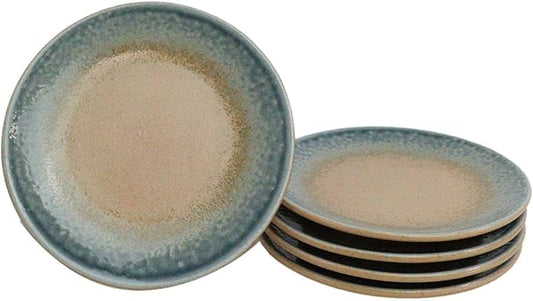 Ebros Gift Artistic Blue River Ao Nagashi Collection Dinnerware Serveware Kitchenware Set Asian Japanese Restaurant Supply (Pack Of 5 Round Appetizer Salad Plates 6" D)