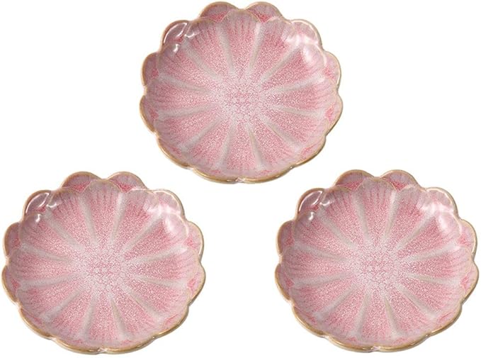 HEXEH Salad Plate 3pcs Ceramic Dip Bowls Sauce Dishes Flower Shape Ceramic Seasoning Dishes Serving Dishes Sushi Soy Dishes for Snack Fruit Appetizer Dessert Plastic Plate (Color : Pink)