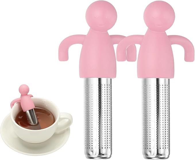 uxcell 2 Pcs Cute Tea Infuser, Stainless Steel Loose Leaf Tea Steeper Filter with Silicone Handle Reusable Coarse Pores Mesh Strainer Diffuser for Teacups Teapots Mugs, Pink