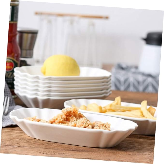 2pcs Ceramic Snack Plates French Fries Plate Appetizer Serving Trays for Snacks Decorative Seasoning Kitchen Sauce Dipping Dishes